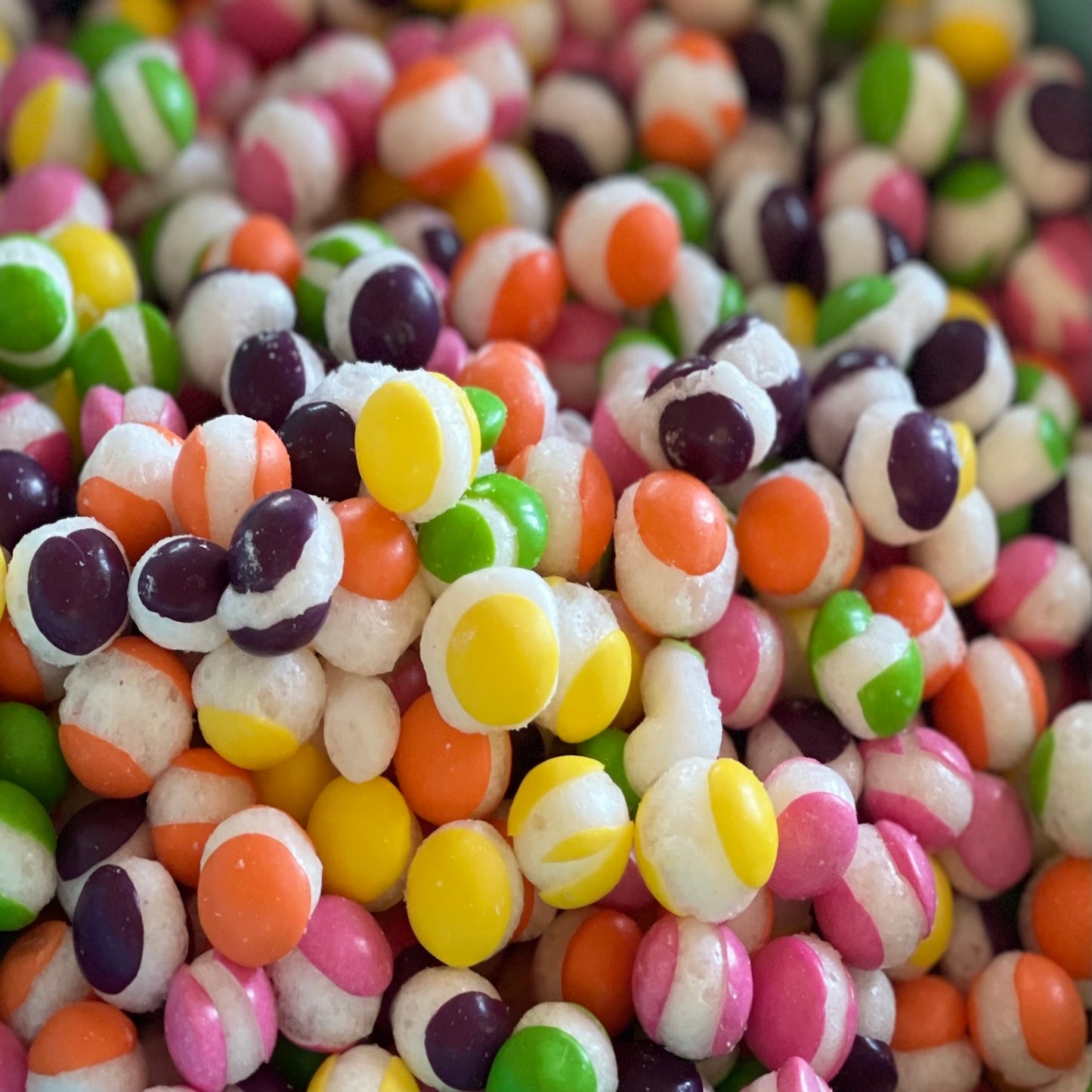 Freeze Dried Round Mounds (made with skittles sour flavours)